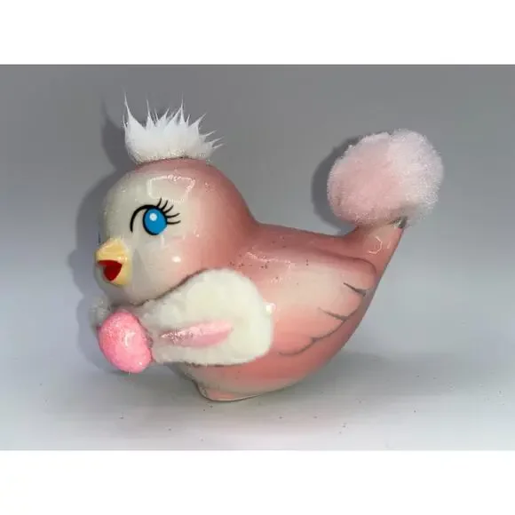 Vintage Pink Love Bird Glitter Mohawk Easter Bunny Ears Bow Tie Price OMG OOAK - Picture 2 of 16